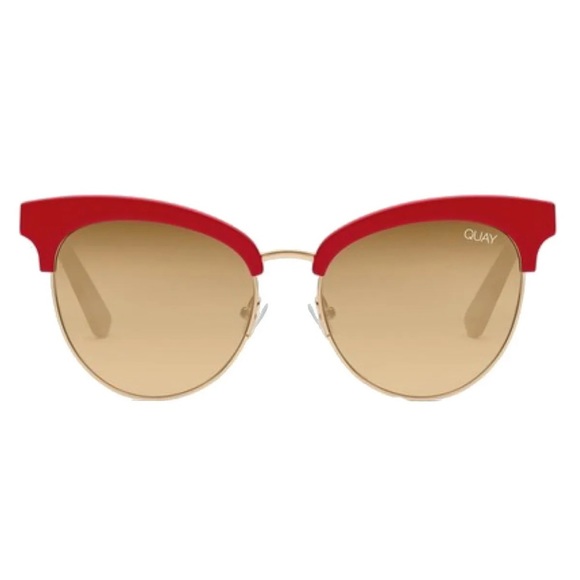 Quay RX Friendly Sunglasses Red Frames Brown Lens Semi Cat Eye Gold Trim NWT - Picture 3 of 11